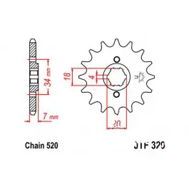Pignon de sortie de boite JT 16/520 Épais Honda CA 125 1995-2000 / MTX 200 RW 1983-1988 Árcsökkenés
