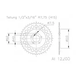 Couronne Esjot 44/415 Alu Argent KTM SX 50 LC / Husqvarna CR 50 ... Szuper ajánlat