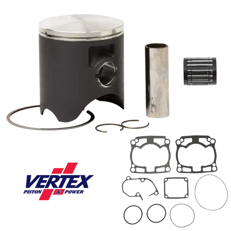 Kit piston complet Vertex Kawasaki KX 125 2003 à 2008 – piston, segments, circlips, joints haut moteur et cage à aiguilles Vedd meg most