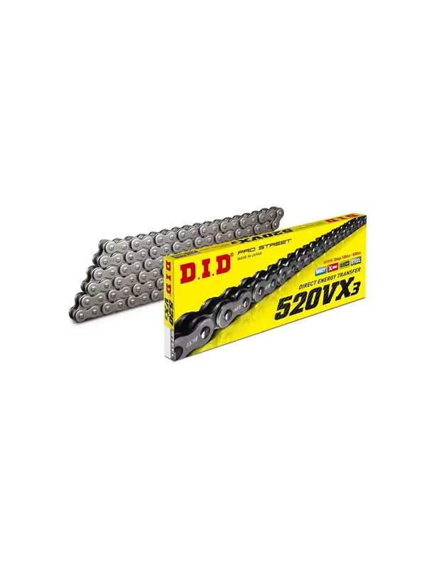Népszerű Chaîne quad DID 520 VX3 à joints toriques renforcés avec joints d‘étanchéité, pas de 92, 94, 96, 98, 100 ou 104